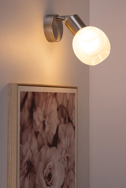 Kinkiet Sara 1xE14 Max.40W Metal satynowy/białe szkło 2841012