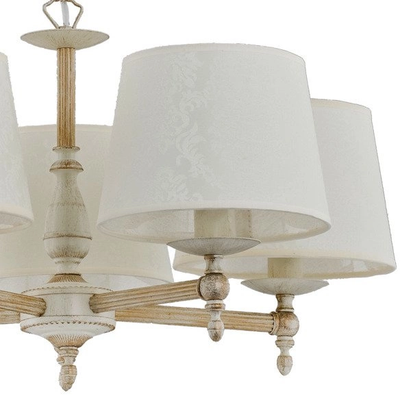 Żyrandol klasyczny z abażurami ROKSANA WHITE śr. 55cm biały antyczny/szary