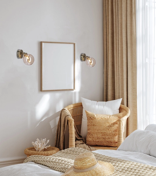 Kinkiet RODIA, 91-16515, patynowy z bursztynowym kloszem, 1x40W G9