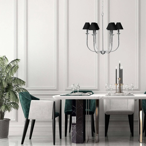 Lampa wisząca GLAMOUR, chromowa z czarnymi abażurami, 6x40W E14