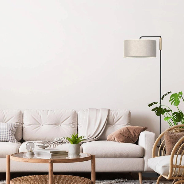 Lampa Podłogowa ATLANTA, MLP7454, czarny/drewno/beżowo-szary, 1x60W E27