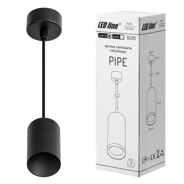 Nowoczesny reflektor zawieszany PIPE BLACK GU10 dł. 12cm | czarny