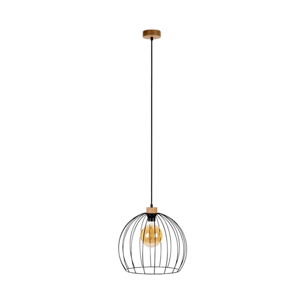 Lampa wisząca Coop 1xE27 maks. 60W Dąb olejowany/Czarny metal/Czarny kabel PCV 1881974