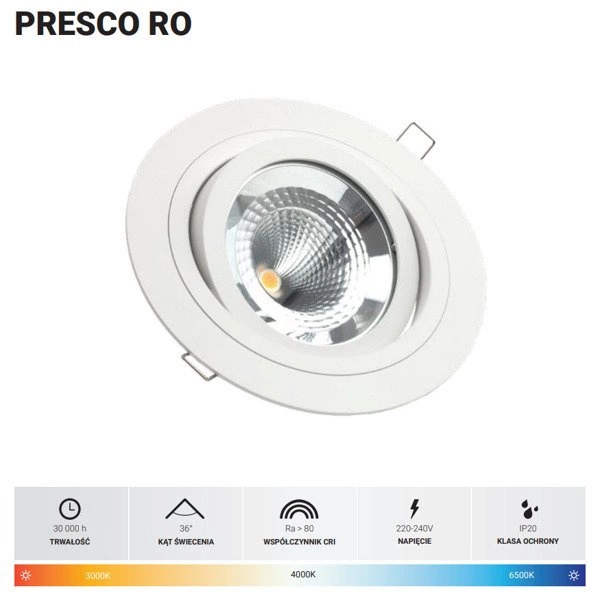 Oprawa wpuszczana PRESCO RO 16W ciepła 3000K śr. 15,2cm