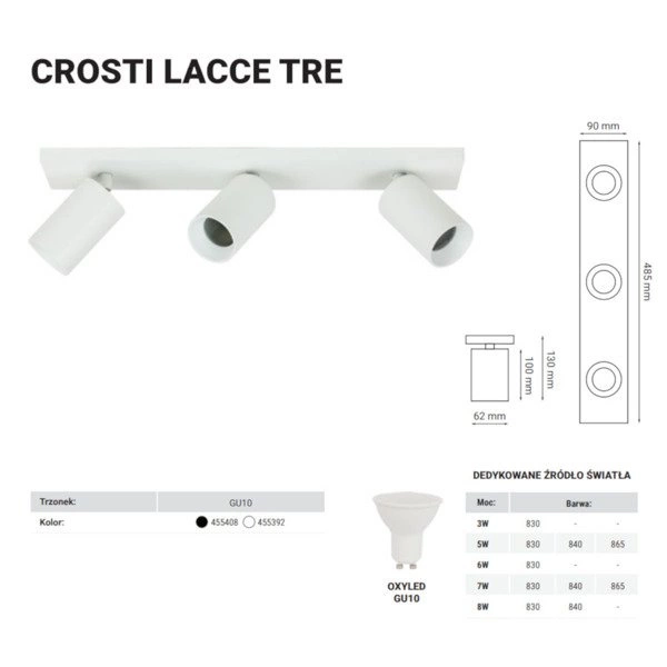 Lampa sufitowa spot reflektorek CROSTI LACCE TRE biały szer. 48,5cm