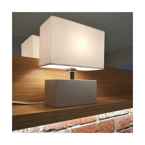 Mocna podwójna lampa stołowa 1xE27 maks. 25W szary beton/czarny kabel PVC/biały klosz z tkaniny 7381936