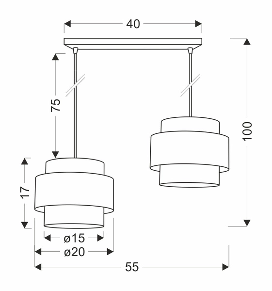 Lampa wisząca TWIN, 32-17888, czarny/drewno, 2x40W E27