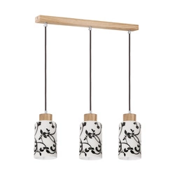 Lampa Wisząca Bosco 3xE27 Max.60W Dąb Olejowany/Antracytowy Kabel Tkaninowy/Biało-Czarne Szkło 1701374G0758