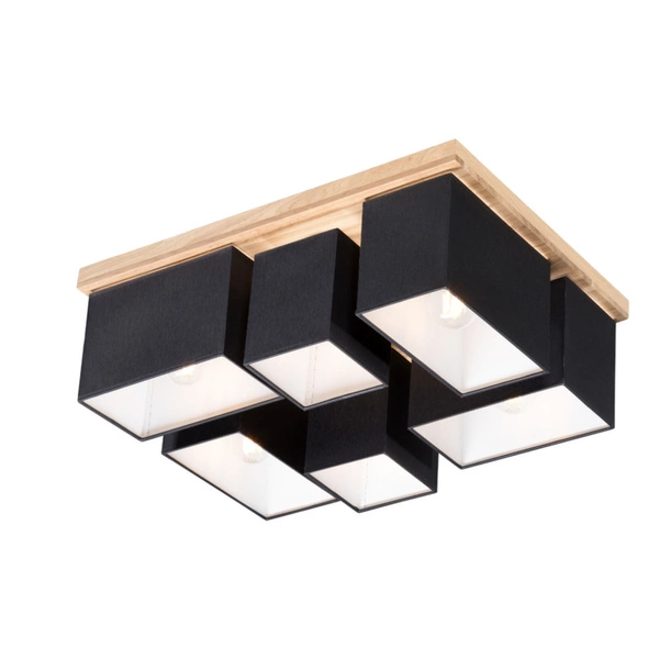 Lampa Sufitowa Paloma 6xE27 Max.25W Dąb Olejowany/Czarny Klosz Tkaniny 2454674