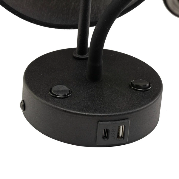 MAJA BLACK KINKIET + USB 10203