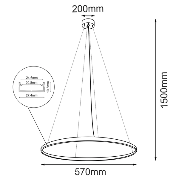Lampa wisząca Agari 57 - Czarna (570 mm) 3000K 5320 Antigo