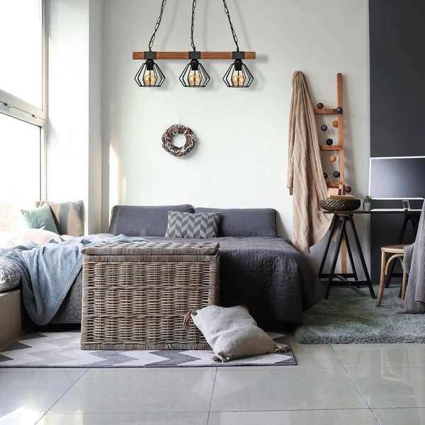 Industrialna lampa wisząca ULF BLACK / WOOD 3xE27 60W MLP6193