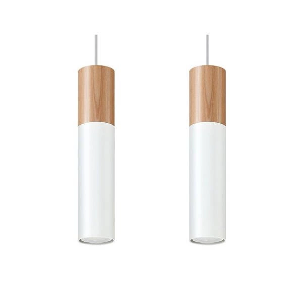 Lampa wisząca PABLO 2 biała stal, naturalne drewno, SL.0629
