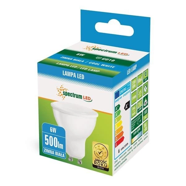 LED GU10 230V 6W SMD CW Z MLECZNĄ SZYBKĄ BIAŁA SPECTRUM
