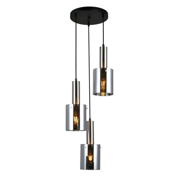 Lampa wisząca SARDO z dymionym kloszem śr. 33cm 3xE27 | nikiel/satynowany