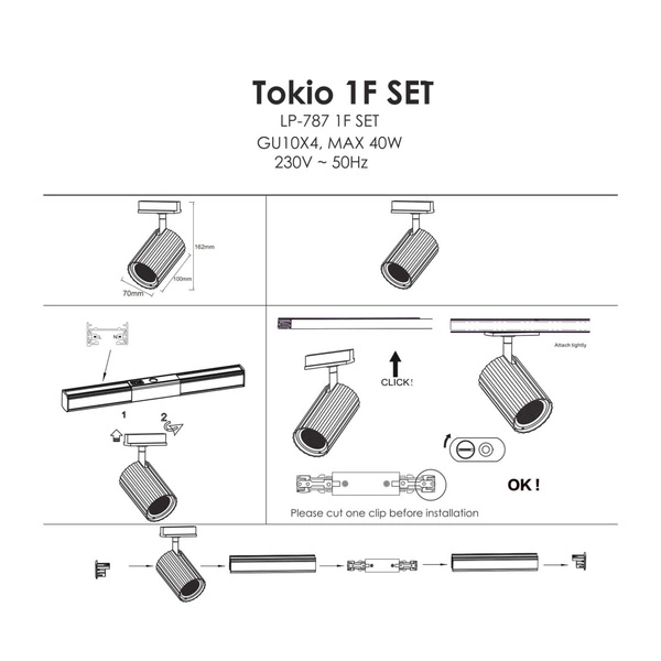 Zestaw szynoprzewodu Tokio SET 1F, biały, 4x40W GU10