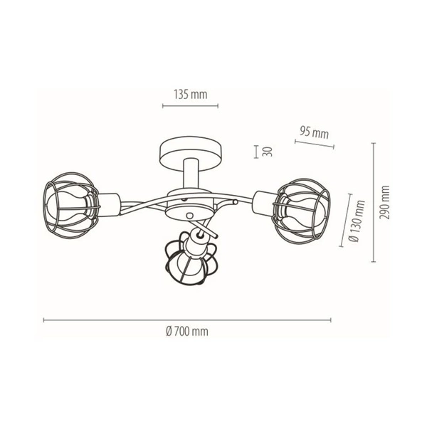 Lampa Sufitowa Viviane 3xE27 Max.60W Dąb Olejowany/Czarny Metal 8224374