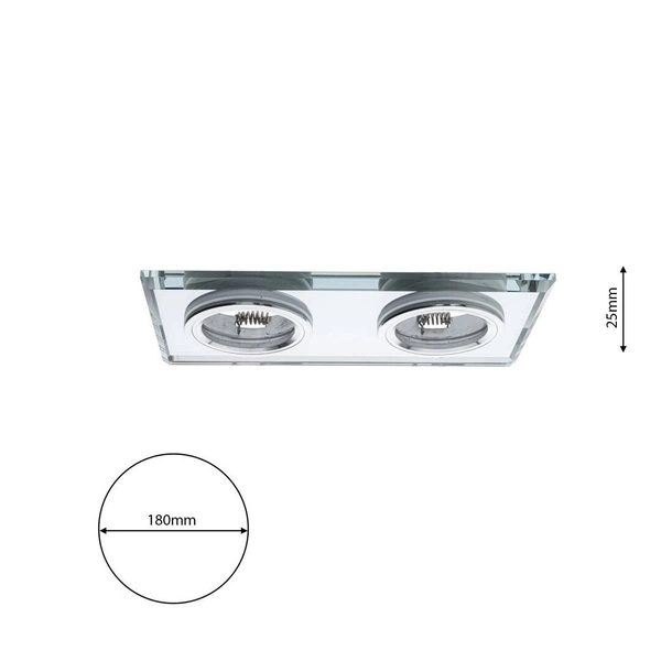 Oczko sufitowe szklane PROSTOKĄTNE 2xGU10 Kolor: SREBNY EKOS919