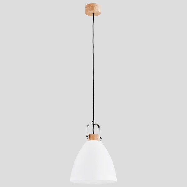 Lampa wisząca zwis HERMINA biały mleczny /drewno śr. 22cm