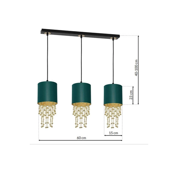 Nowoczesna lampa wisząca listwa ALMERIA GREEN/GOLD 3xE27 MLP64500