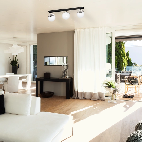 Lampa sufitowa nowoczesna szklana kula listwa SFERA III chrom szer. 65cm