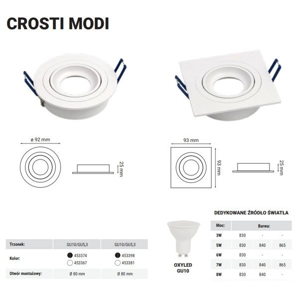 Oprawa wpuszczana oczko sufitowe CROSTI MODI SQ czarny szer. 9,3cm