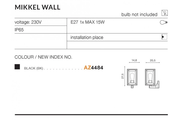Azzardo MIKKEL WALL BK 4484