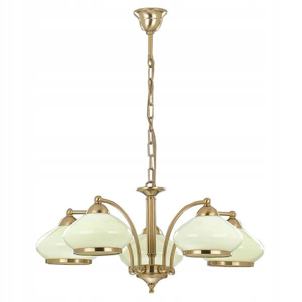 Lampa sufitowa żyrandol klasyczny AMELIA 5 punktów E27 szer. 64cm | ecru złoty