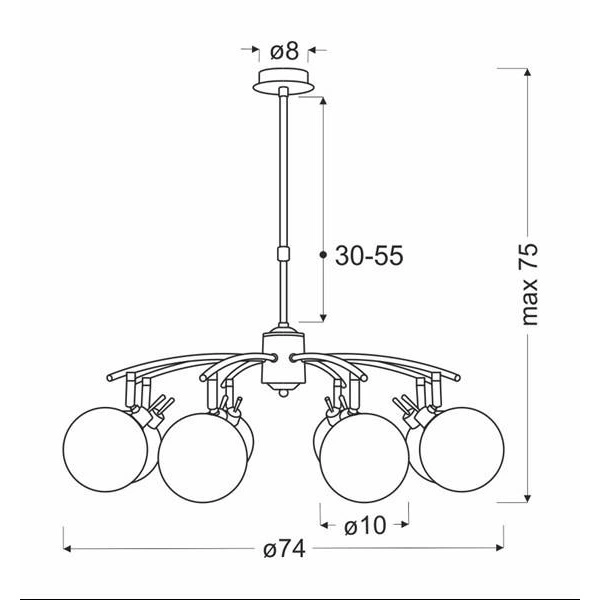 Lampa wisząca LENTINI, 38-16393, patynowa z bursztynowymi kloszami, 8x40W G9