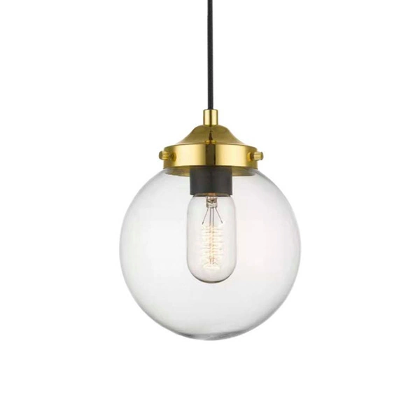 Lampa wisząca klasyczny klosz szklany RIANO E27 40W śr. 17cm | złoty
