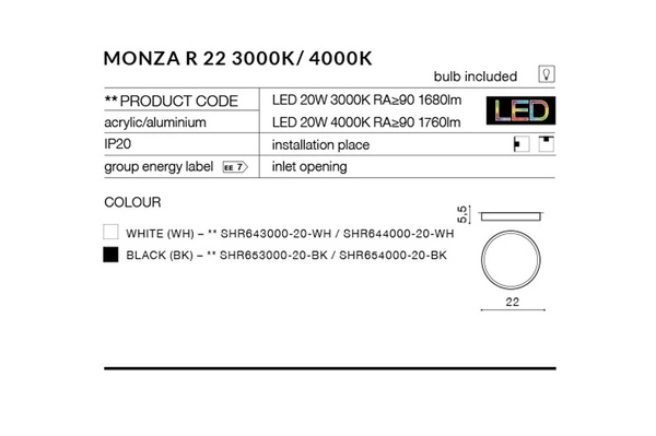 Azzardo MONZA R 22 3000K WH 2261