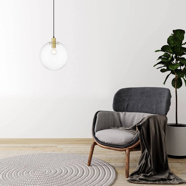 Lampa wisząca PUERTO, śr. 30cm, złota z transparentnym kloszem, 1x50W E27