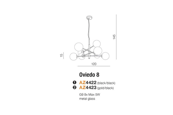 Azzardo OVIEDO 8 BK/BK 4422