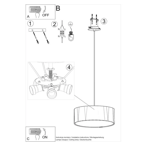Lampa wisząca ROLLO 45, SL.0830, biała, 3x60W E27