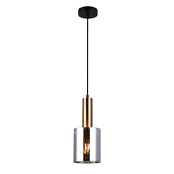 Lampa wisząca SARDO z dymionym kloszem śr. 13cm E27 | czarny/mosiężny