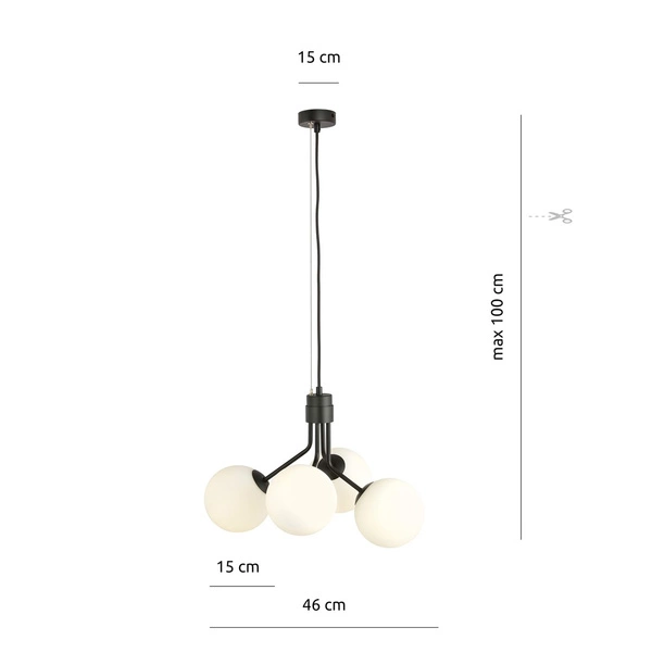 Lampa wisząca Emibig NOVA 4 Czarny/OPAL 1138/4