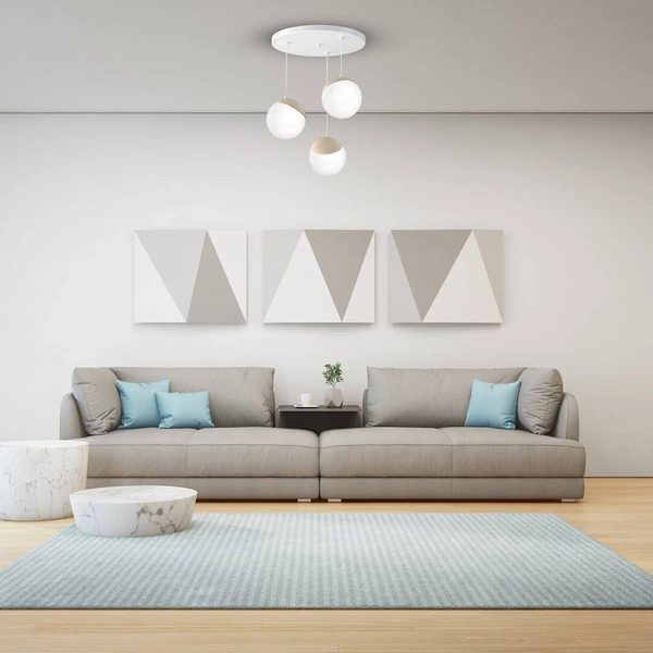 Lampa wisząca nowoczesna szklana kula SFERA WOOD III drewno/biały śr. 35cm