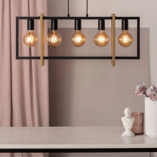 Nowoczesna lampa wisząca EDEN 5x E27 60W szer. 76cm | czarny złoty