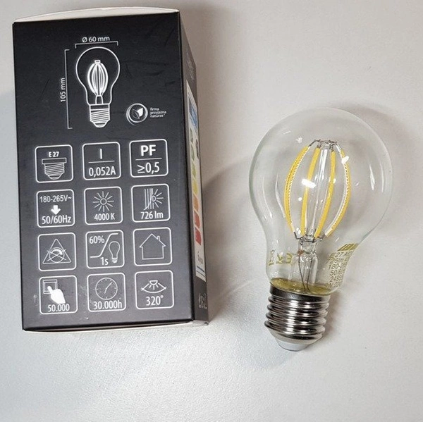 Żarówka FILAMENT LED E27 8W neutralna 4000K bańka