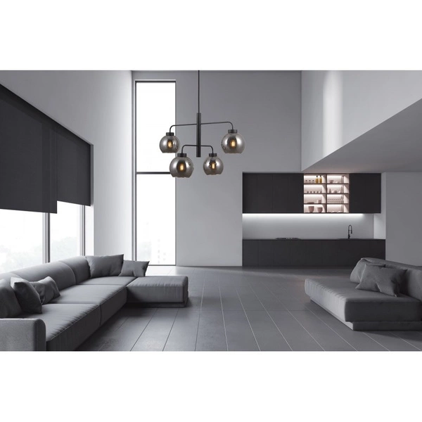 Lampa wisząca POGGI dł. 74cm 4xE27 | czarny/dymiony
