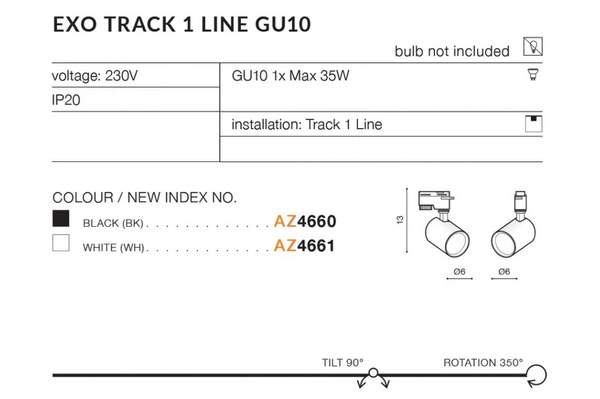 Azzardo EXO TRACK 1LINE GU10 BK 4660