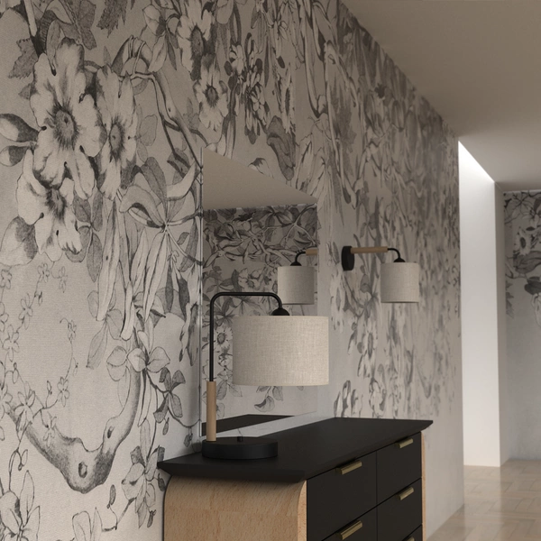 Lampa Stołowa ATLANTA, MLP7453, czarny/drewno/beżowo-szary, 1x60W E27