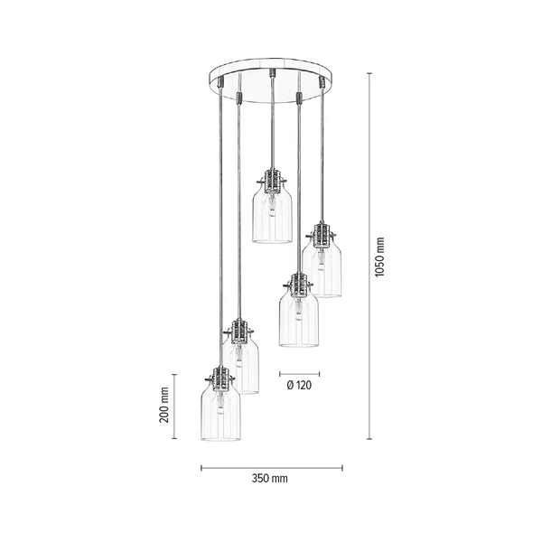 Lampa Wisząca Alessandro 5xE27 Max.60W Miedź Metal/Przezroczysty Kabel PCV/Przezroczyste Szkło 1760513