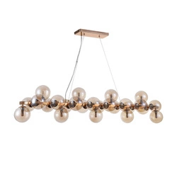Lampa wisząca Cabella z koniakowymi kloszami dł. 125cm 25xG9 | złoty