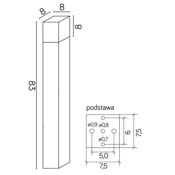 Słupek oświetleniowy zewnętrzny E27 wys. 83cm CUBE CB-830 DG | ciemny popiel