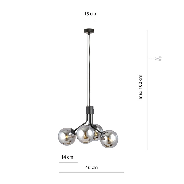 Lampa wisząca Emibig NOVA 4 Czarny/GRAFIT 1140/4