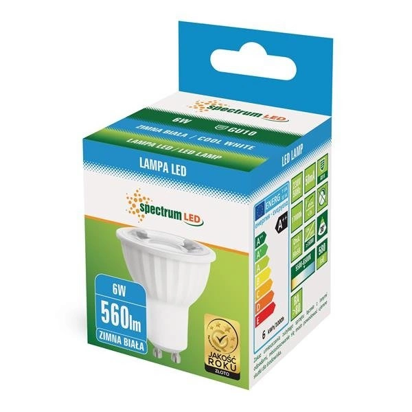 LED GU10 230V 6W SMD 45ST CW Z SOCZEWKĄ SPECTRUM