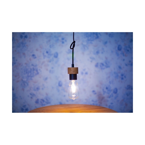 Drewniana lampa wisząca Clarte 1xE27 Max.60W Dąb olejowany/Czarny metal/Czarny kabel z tkaniny 3274174