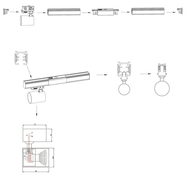 Zestaw szynoprzewodu Snow SET 3F, czarny, 4x50W GU10