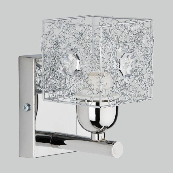 Kinkiet nowoczesny druciany kostka KOSZYCZKI chrom